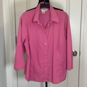 Como Stretch Pink 3/4 Sleeves V-Neck Blouse Size XL